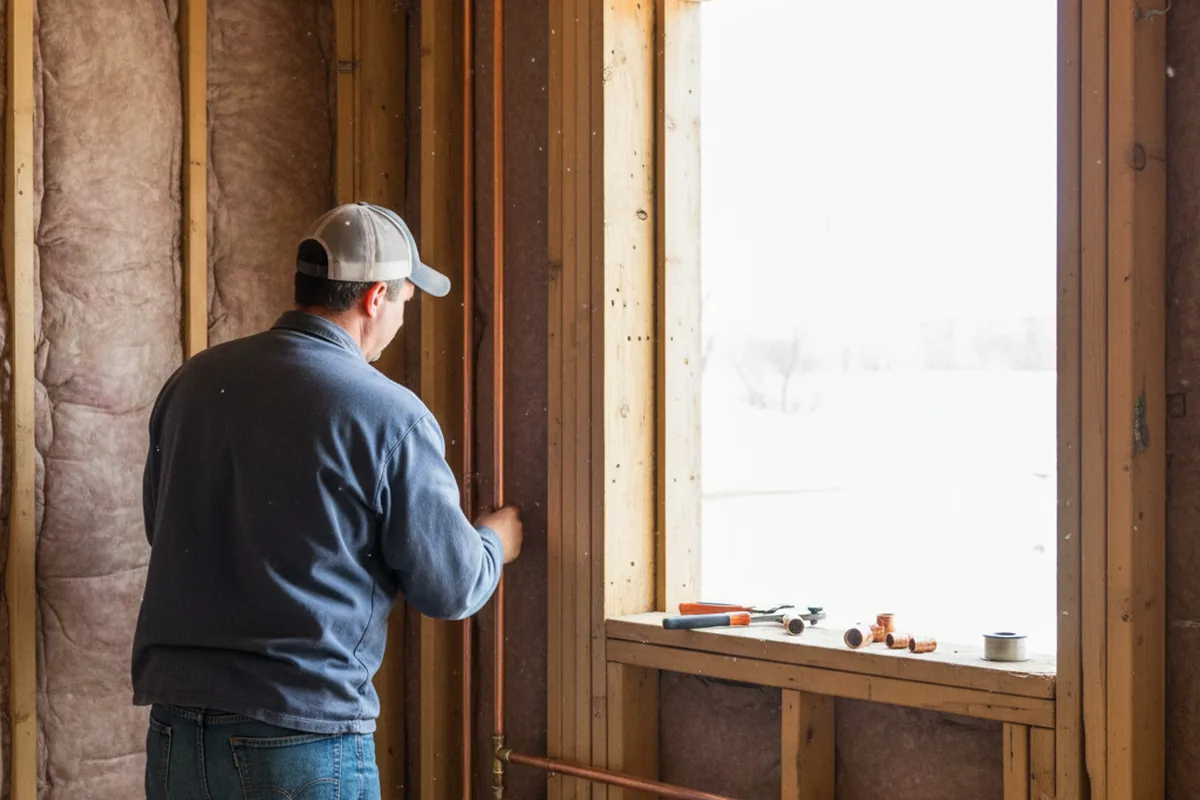 Licensed plumber running new copper supply lines in a Leonardo home