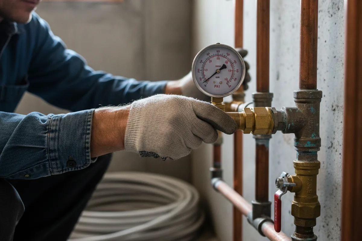 Pressure testing a repaired line during Water Line Repair in Leonardo